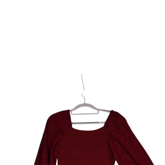 Anthropologie Midi Sweater Dress Womens XS Maroon Stretchy Mermaid Puff Sleeve - Picture 4 of 15
